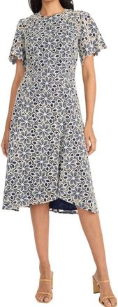 Maggy London Eyelet Lace Short Sleeve Dress In Navy/ivory