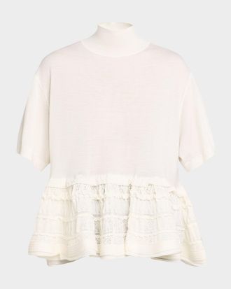 Alaia Mock-Neck Wool Crinoline Peplum Shirt