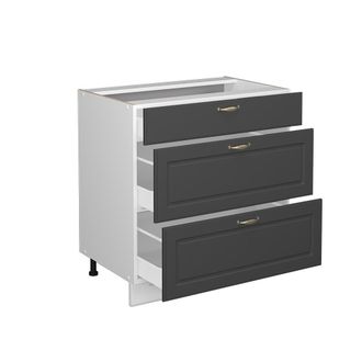 Vicco Mueble Bajo De Cocina Fame-line, Antracita-oro, 80 Cm Con 3 Cajones, Et Roble