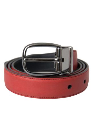 Dolce & Gabbana Mens Red Leather Silver Metal Buckle Belt Men - One Size