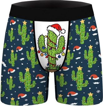 Generic Mens Underwear Comfort Breathable Underpants Casual Christmas Print Boxers Shorts Long Slim Fit Elasticated Sports Briefs