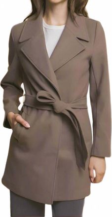 Love Tree Lapel Collared Trench Coat With Waist Tie In Greystone