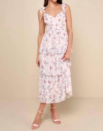 Lulus Flirtatious Radiance Floral Mesh Bustier Midi Dress In Blush Pink