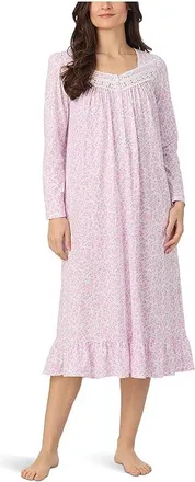 Eileen West Cotton Knit Long Sleeve Long Nightgown Womens Clothing Pink Ground Rosebud : XL