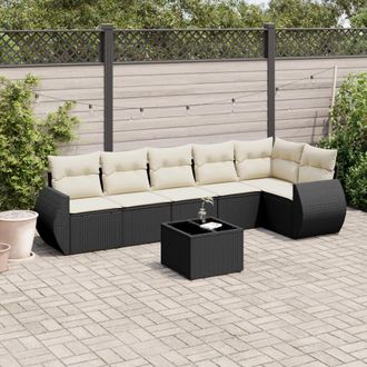 vidaXL Set De Comedor De Jard&iacute;n 7 Pzas Y Cojines Rat&aacute;n Sint&eacute;tico Negro Vidaxl