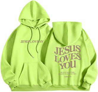 Generic Christian Hoodies for Women UK Bible Oversized Sweatshirts for Women Back Letter Print Pullover Hoodies Jesus Religious Gifts for Teen Girls With Pock