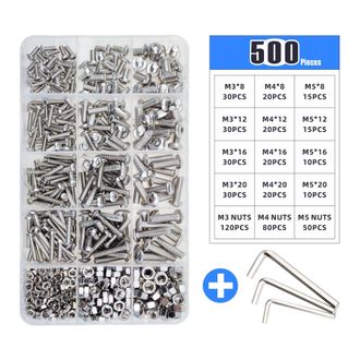 OEM Juego De 500 Tornillos De Cabeza Redonda, Tuercas Y Tornillos Hexagonales Internos De Acero Inoxidable M3, M4 Y M5