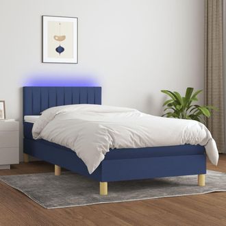 vidaXL Cama Box Spring Con Colch&oacute;n Y Led Tela Azul 90x200 Cm Vidaxl