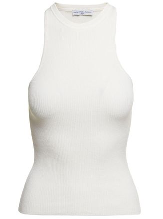 MVP Wardrobe Santa Monica White Ribbed Tank Top In Viscose Blend Woman