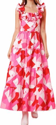Peach Love California Valentina Heart Printed Dress In Pink/red