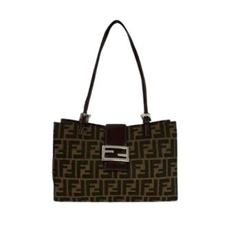 Fendi Pre-owned Shoulder Bags, female, Brown, Size: ONE SIZE Pre-owned Zucca Canvas Leather Tote Bag