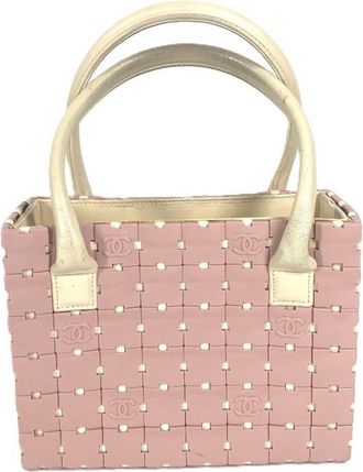 Chanel Pink White Leather Handbag Tote Bag (Pre-Owned)
