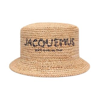 Jacquemus Natural Raffia Embroidered Logo Hat