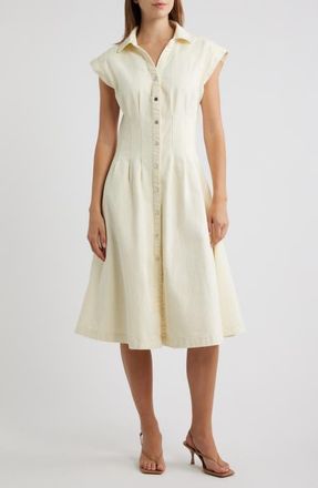 Ronny Kobo Edie Pleat Waist Denim Shirtdress in Ecru at Nordstrom, Size X-Small