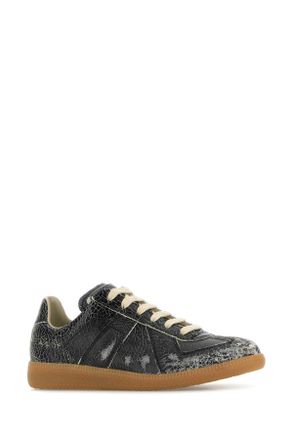 Maison Margiela Womens Black Leather Sneakers Blackwhite