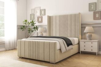 Comfort Beds Grace Plush Bed Frame - 50 Upholstered Wingback Headboard in Cream | Size: Single