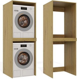 Topeshop Pola Twin - Armario De Ba&ntilde;o Para Lavadora Y Secadora Con Columna De Estantes - Roble