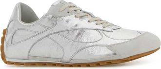 Bottega Veneta Mens Silver Leather And Suede Orbit Sneakers Cosilveroptical