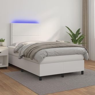 vidaXL Vidaxl - Cama Box Spring Colch&oacute;n Y Led Cuero Sint&eacute;tico Blanco 120x200 Cm