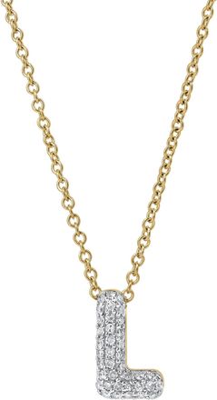 LuvMyJewelry Small Bubble Initial Letter 14K Yellow Gold Diamond Pendant Necklace