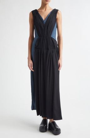 Marni Two-Tone Mixed Media Asymmetric Midi Dress in 00B42 Turquoise at Nordstrom, Size 10 Us