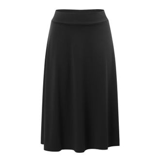 Generic Midi Skirts for Women UK Elasticated Waist Solid Color Midi Pleated Skirt Ladies Long A Line Skirts with Elasticated Waist Knee Length Skirt Black