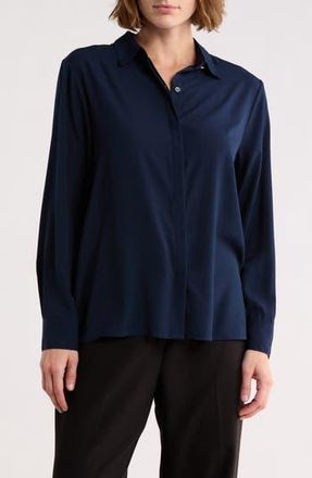 T Tahari Hidden Placket Long Sleeve Shirt in Navy at Nordstrom Rack, Size X-Large