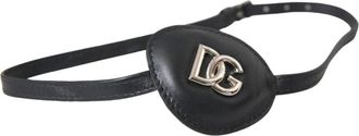 Dolce & Gabbana Accessories, female, Black, Size: ONE SIZE Metal Logo Leather Eye Patch