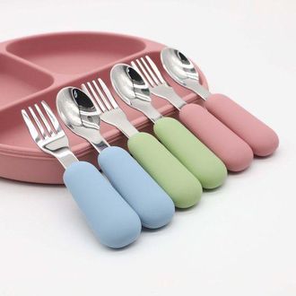 OEM Juego De Cubiertos De 6 Piezas Para Ni&ntilde;os Peque&ntilde;os Con Mango De Silicona Suave, Acero Inoxidable Apto Para Alimentos, Apto Para Lavavajillas