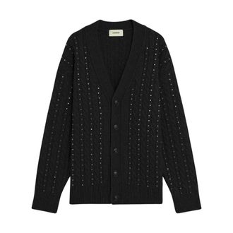 A Paper Kid Truien & Vesten, Heren, Zwart, L, Wol, Kabelgebreid vest met studs