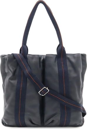 Herm&egrave;s Dark Navy Orange Leather Shoulder Bag Tote Bag (Pre-Owned)