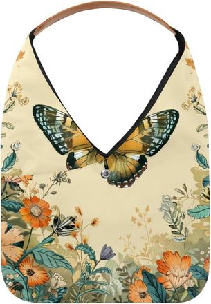 Generic Floral Background with Butterfly (5) Reusable Lightweight Grocery Bags - Foldable Into Compact Pouch, Washable & Sturdy, Multipurpose for Shopping and