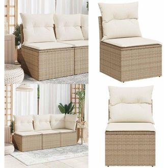 vidaXL Divano Giardino Senza Braccioli con Cuscini Beige in Polyrattan - Divano senza braccioli - Cuscino da seduta