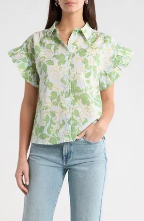 Sugarlips Kiany Floral Short Sleeve Button-Up Shirt in Light-Blue-Green at Nordstrom, Size X-Large