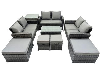 Fimous Lounge Double Seat Sofa Coffee Table Set with Side Table 4 Stools in Dark Grey