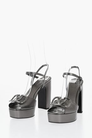 Valentino Lam&eacute; Leather Platform Sandals with Front Monogram Valentino