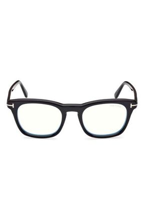 Tom Ford 50mm Square Blue Light Blocking Glasses in Shiny Black at Nordstrom
