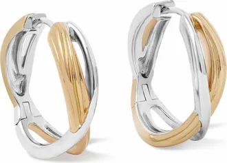 Astley Clarke Aurora Weave Mixed Metal Maxi Hoop Earrings in Gold at Nordstrom