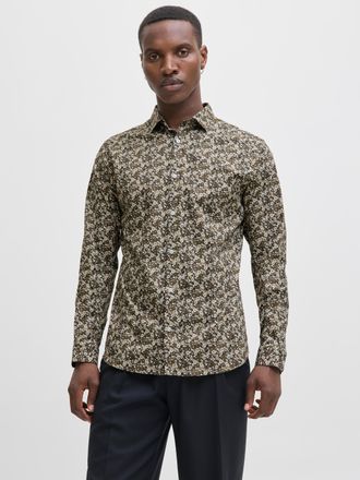Jack & Jones Langarmhemd JACK & JONES JPRBLABLACKPOOL STRETCH AOP LS SHIRT SN, Herren, Gr. XXL, N-Gr, beech, Web, Obermaterial: 96% Baumwolle, 4% Elasthan, slim fi