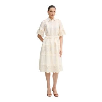 Silvian Heach Fisia Mini Jurk - Dames - Shirt Kleedjes - Beige - M - Katoen - Kleedjes