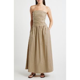 Faithfull The Brand Vera Striped Strapless Cotton Maxi Dress in Carmen Stripe-Sand Cider at Nordstrom, Size X-Small