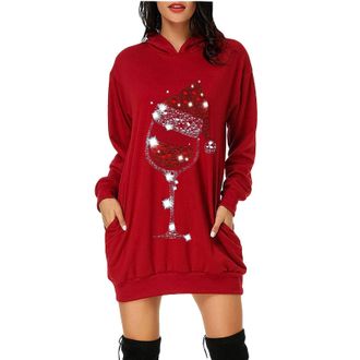 Generic Womens Christmas T-Shirt Merry Christmas Light Shirt Santa Reindeer Xmas Wine Glass T Shirt BlackLong Sleeve Crew Neck Regular Fit Xmas Top Autumn-Win