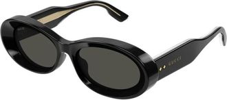 Gucci Afgeschuinde Acetaat Ovale Zonnebril - unisex - Zonnebrillen - Zwart - 54 MM - Accessoires
