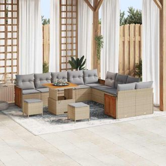 vidaXL Conjunto De Sof&aacute; De Jard&iacute;n Con Coj&iacute;n 13 Pcs Beige Y Gris Claro Vidaxl