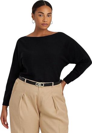 Lauren Ralph Lauren Plus-Size Cotton-Blend Dolman-Sleeve Sweater Womens Sweater Black : 1X, Cotton/Modal