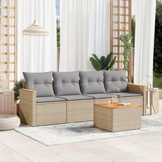 vidaXL Juego De Sof&aacute;s Jard&iacute;n Con Cojines 5 Pzas Rat&aacute;n Sint&eacute;tico Beige Vidaxl