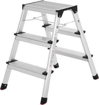 Songmics Escalera plegable de aluminio con 3 pelda&ntilde;os de color plata y negro