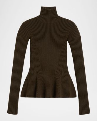 Max Mara Ribbed Wool-Cashmere Peplum Sweater