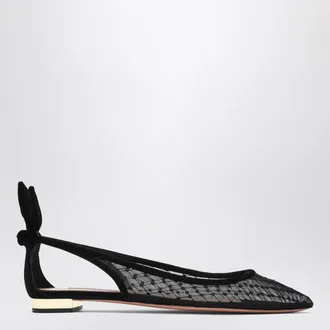 Aquazzura Black mesh and suede ballerinas with bow