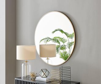 Furniturebox Emma 100cm Large Art Deco Metal Frame Round Hallway Bedroom Dining & Living Room Wall Mirror in Gold
